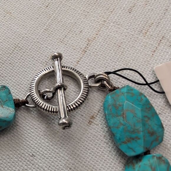 NWT Peyote Bird Genuine Turquoise Chunky Bracelet Sterling Silver Toggle Clasp - Picture 4 of 7